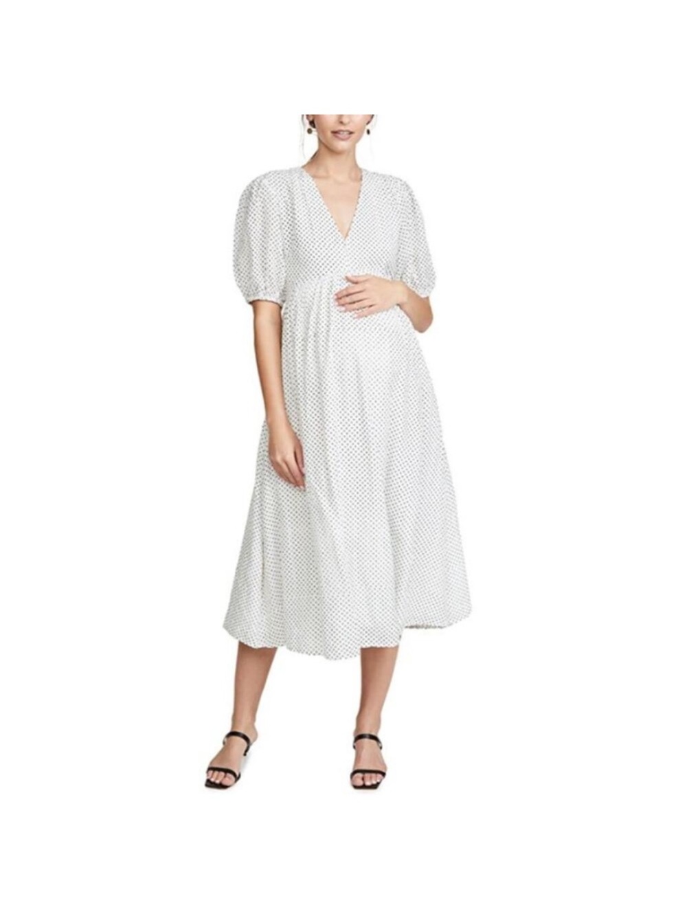 HATCH White Polka Dot Puff-Sleeve Midi Dress